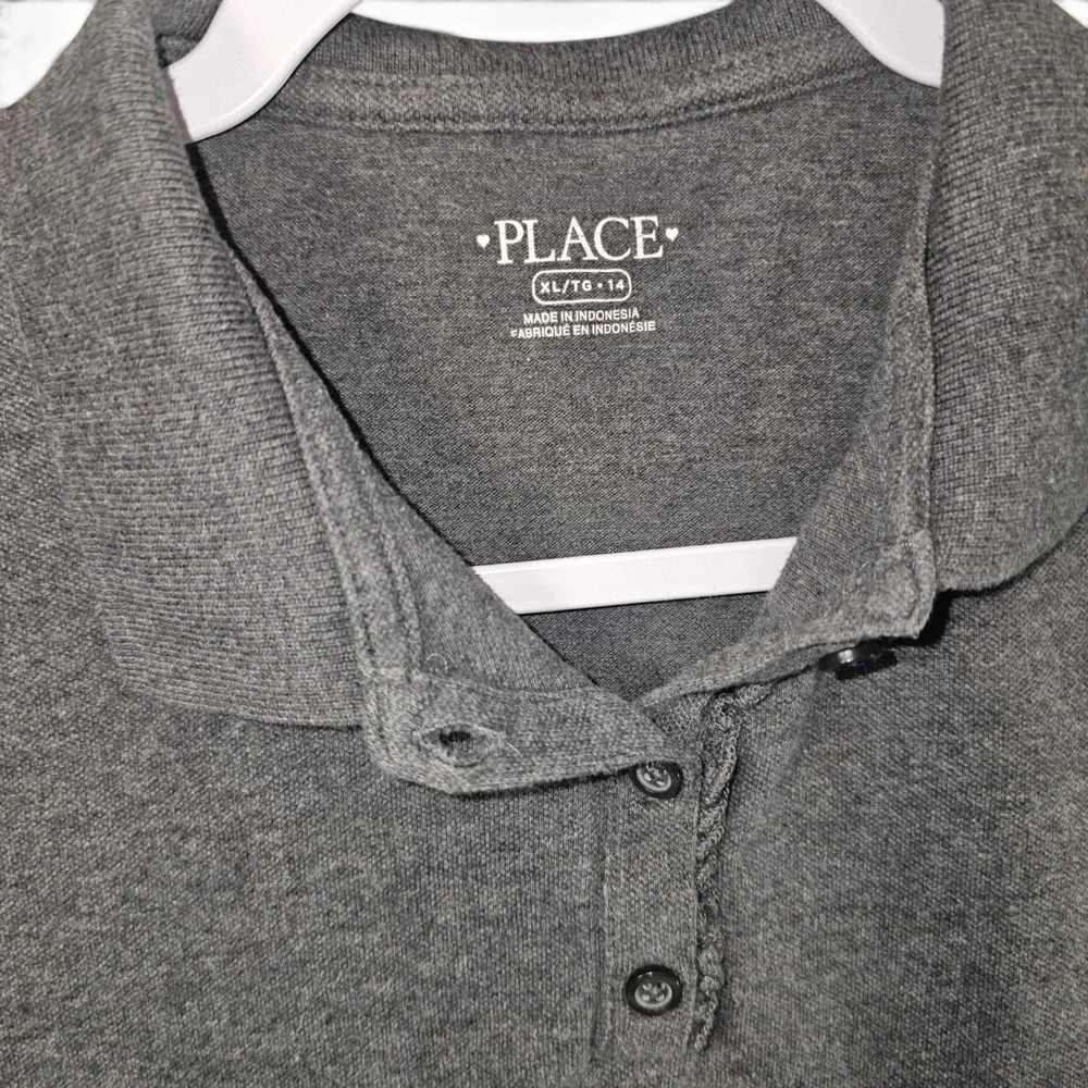 The Children's Place Polo Shirts Girls XL 14 Gray Green Good Puffed Cap Sleeve